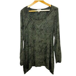 WORLD UNITY WOMEN’S GREEN TUNIC TOP MEDIUM LONG SLEEVE PULLOVER SIZE L‎